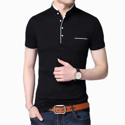 Men's Grandad Shirts Polo Shirt Short Sleeve Mandarin Collar Slim Fit Pique PL08