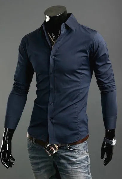Men's Shirts Casual Slim Fit Smart Business Shirt Long Sleeve for Men Adult PS 1