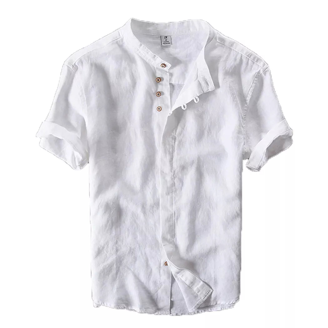 Mens Grandad Casual Shirts Mandarin Smart Shirt Short Sleeve Summer Top RH05