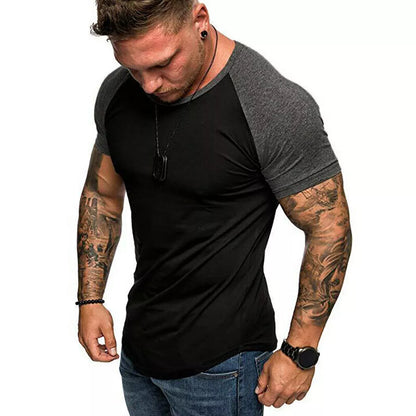 Mens Raglan Shirt T Shirt Top Short Sleeve Crew Neck Contrast Colours TS03