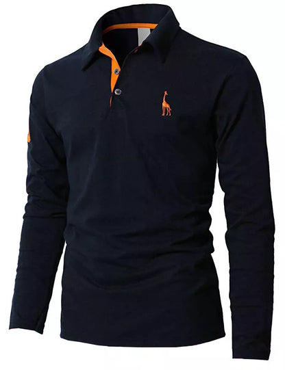 Mens Polo Shirt Stretchable Slim Fit Top Long Sleeve Contrast Colours PL17