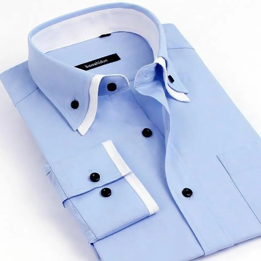 New Mens Casual Slim Fit Shirt Double Collar Long Sleeve Formal Shirts DC05