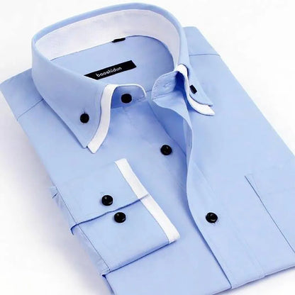 New Mens Casual Slim Fit Shirt Double Collar Long Sleeve Formal Shirts DC05