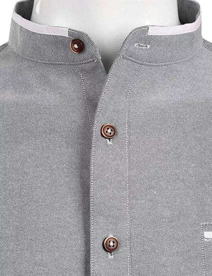 Mens Grandad Shirt Mandarin Casual Shirts Slim Fit Shirt Top Long Sleeve PS 14