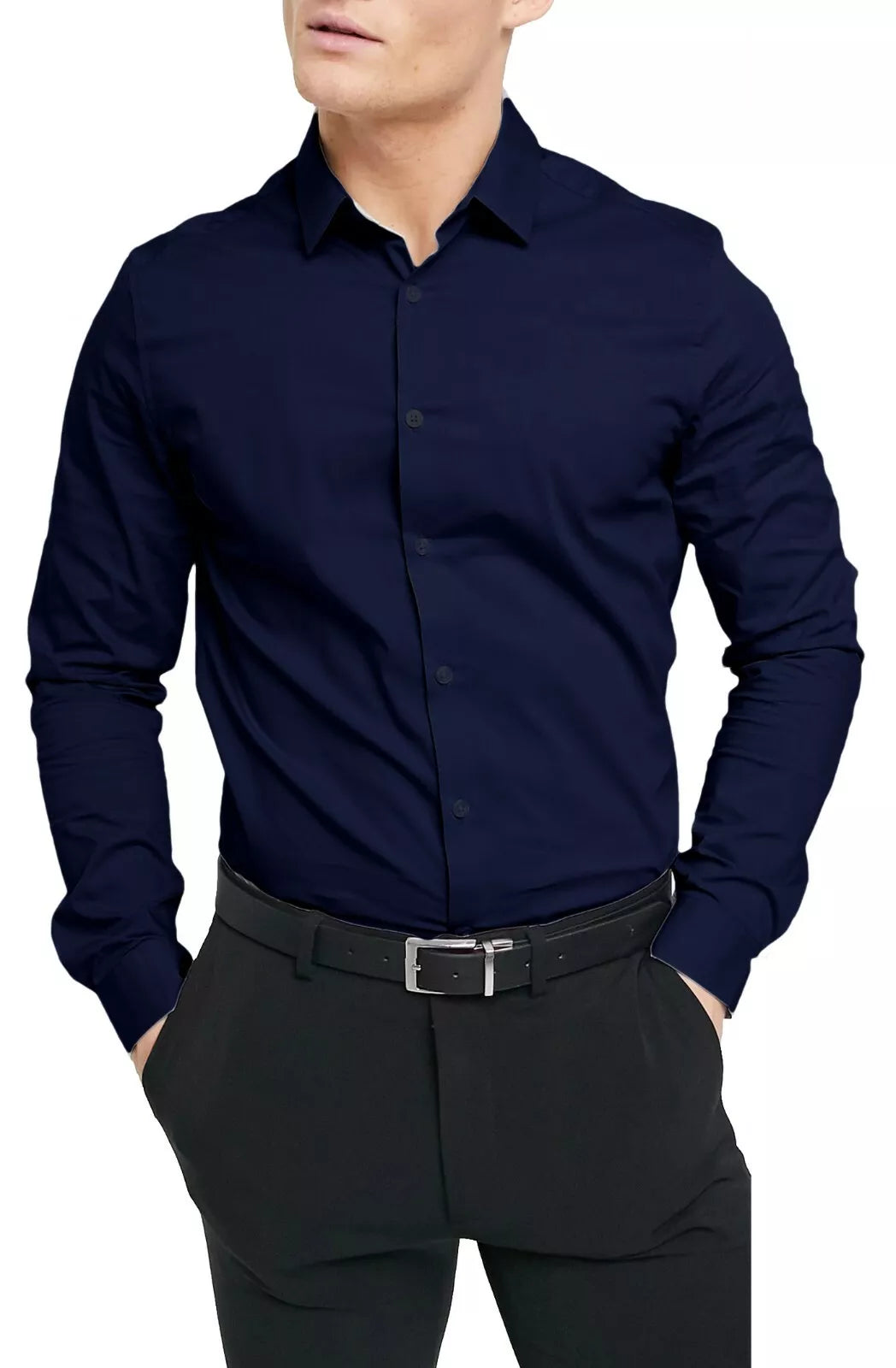 Mens Plain Modern Slim Fit Smart Shirts Long Sleeve Casual Formal Shirt RH09
