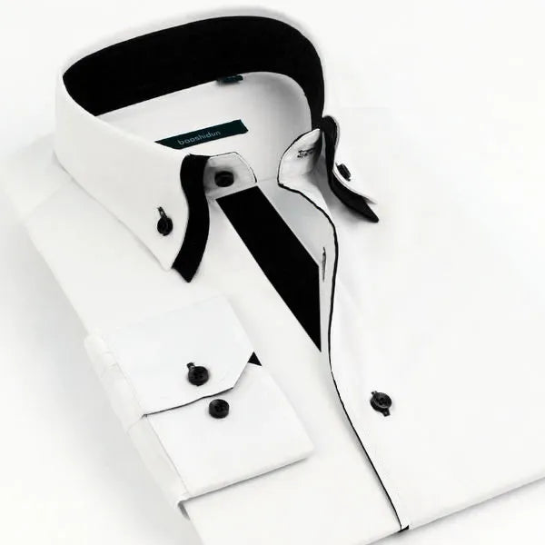 Mens Casual Double Collar Slim Fit Formal Shirt Italian Design Long Sleeve DC01