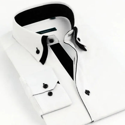 Mens Casual Double Collar Slim Fit Formal Shirt Italian Design Long Sleeve DC01