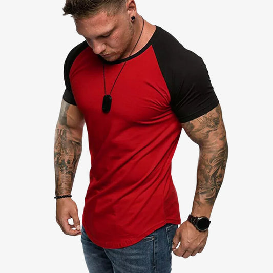Mens Raglan Shirt T Shirt Top Short Sleeve Crew Neck Contrast Colours TS03
