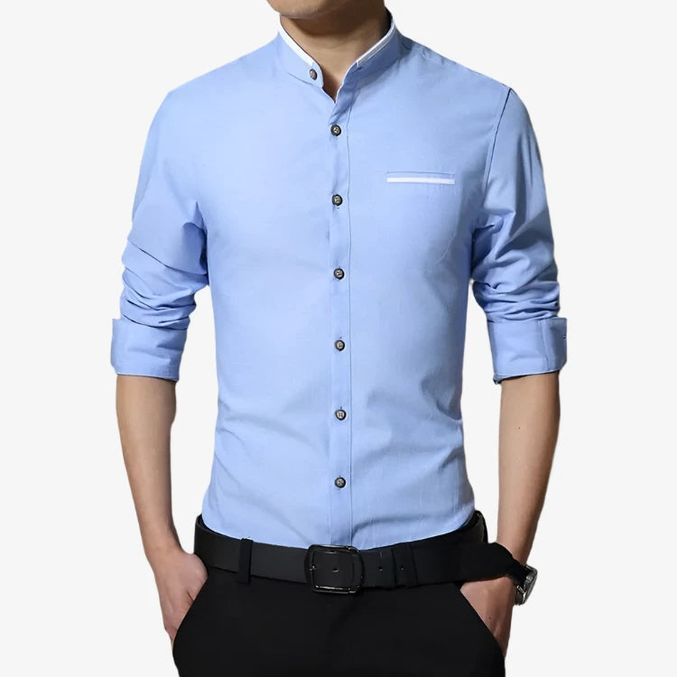 Mens Grandad Shirt Mandarin Casual Shirts Slim Fit Shirt Top Long Sleeve PS 14