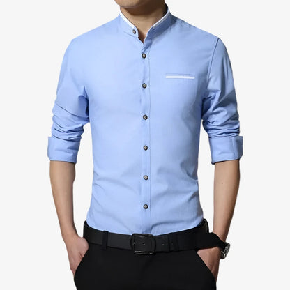 Mens Grandad Shirt Mandarin Casual Shirts Slim Fit Shirt Top Long Sleeve PS 14