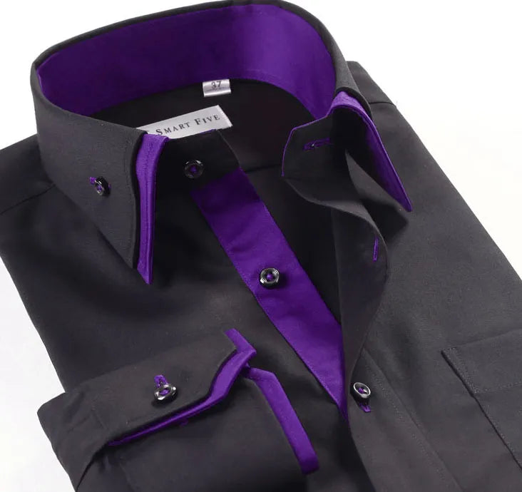 Mens Casual Double Collar Slim Fit Formal Shirt Italian Design Long Sleeve DC07