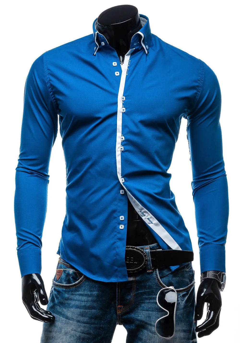 Stylish Mens Slim Fit Casual Double Collar Shirt Long Sleeve DC12