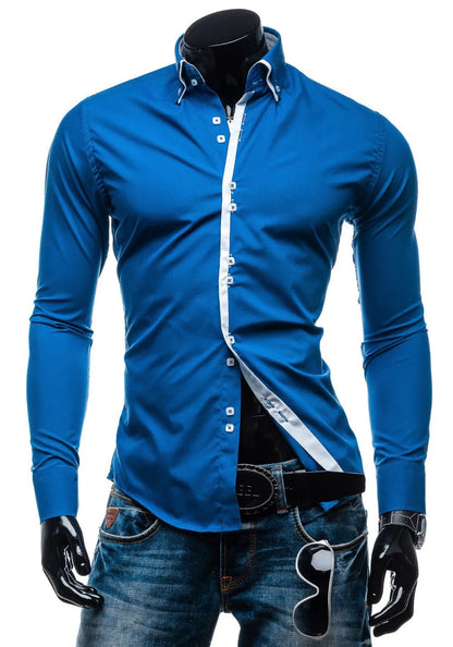 Stylish Mens Slim Fit Casual Double Collar Shirt Long Sleeve DC12