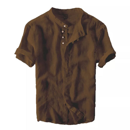Mens Grandad Casual Shirts Mandarin Smart Shirt Short Sleeve Summer Top RH05