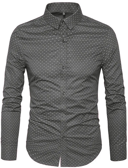 Mens Casual Shirts Smart Printed Polka Shirt Long Sleeve Fashion Top RH14