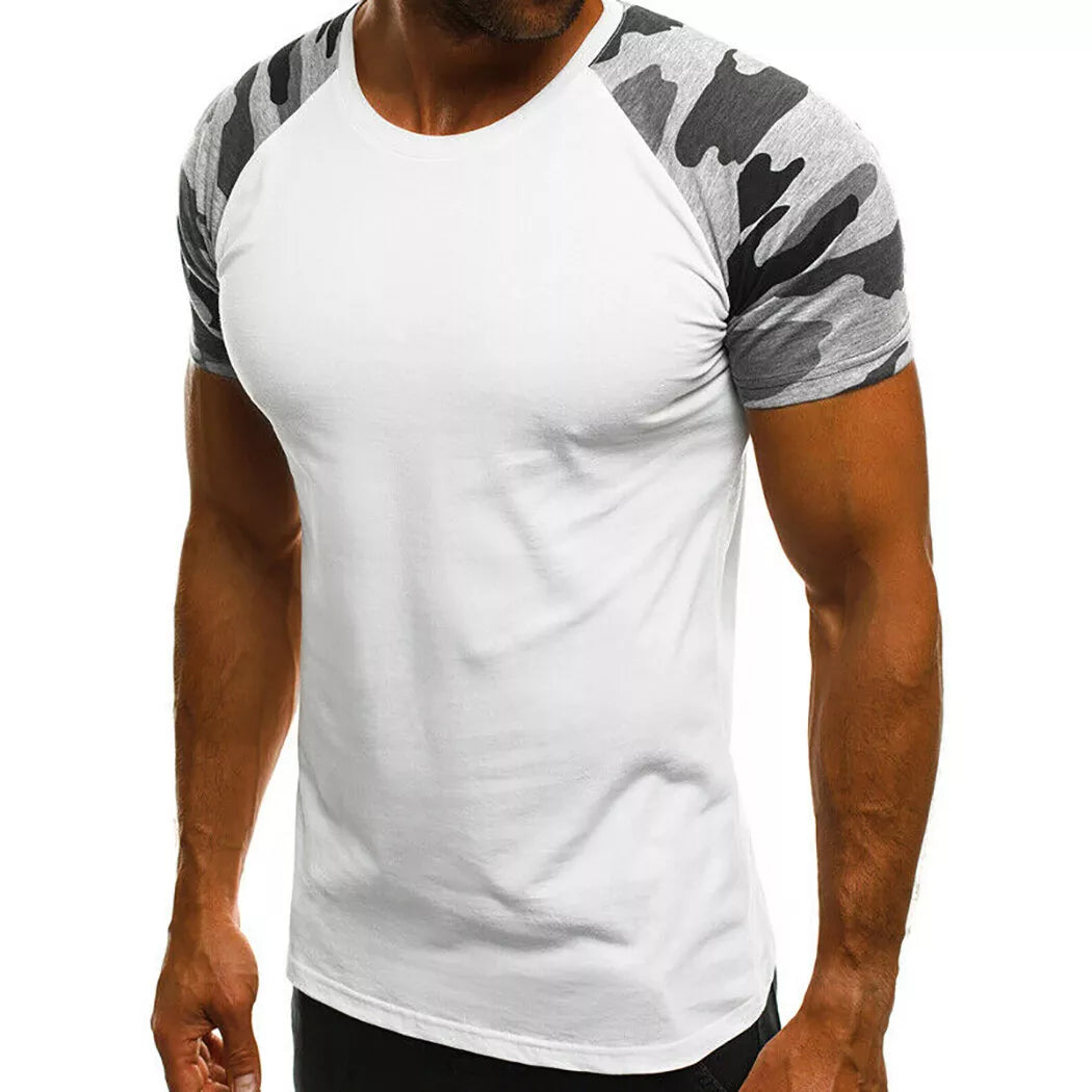 Mens Raglan Shirt T Shirt Top Short Sleeve Crew Neck Contrast Colours TS03