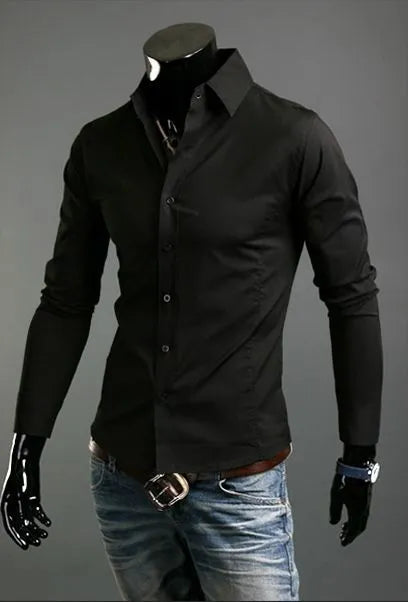 Men's Shirts Casual Slim Fit Smart Business Shirt Long Sleeve for Men Adult PS 1