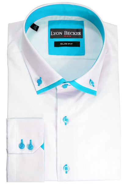 Mens Casual Double Collar Slim Fit Formal Shirt Italian Design Long Sleeve DC01
