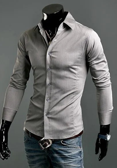 Men's Shirts Casual Slim Fit Smart Business Shirt Long Sleeve for Men Adult PS 1