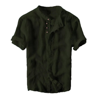 Mens Grandad Casual Shirts Mandarin Smart Shirt Short Sleeve Summer Top RH05