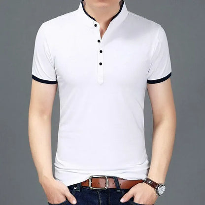 Mens Grandad Collar Shirt Mandarin Slim Fit Polo T-Shirt Top Short Sleeve PL19