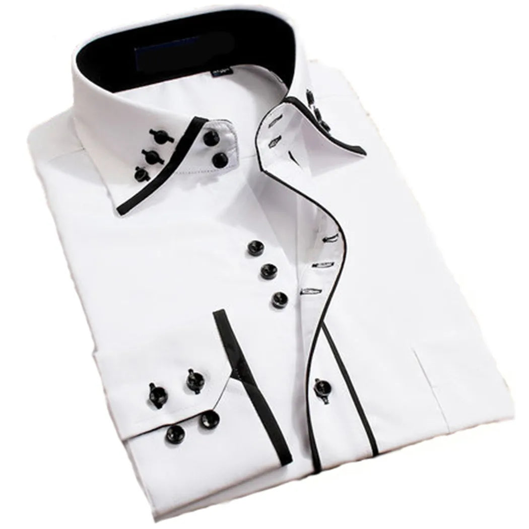 Mens Casual Double Collar Slim Fit Formal Shirt Italian Design Long Sleeve DC07