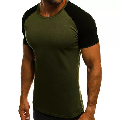 Mens Raglan Shirt T Shirt Top Short Sleeve Crew Neck Contrast Colours TS03