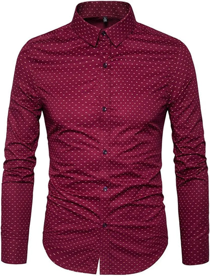Mens Casual Shirts Smart Printed Polka Shirt Long Sleeve Fashion Top RH14