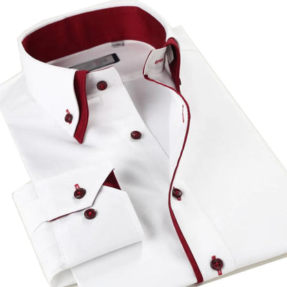 Mens Casual Double Collar Slim Fit Formal Shirt Italian Design Long Sleeve DC01