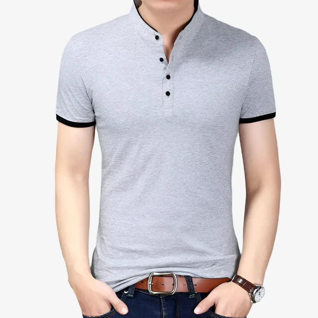 Mens Grandad Collar Shirt Mandarin Slim Fit Polo T-Shirt Top Short Sleeve PL19