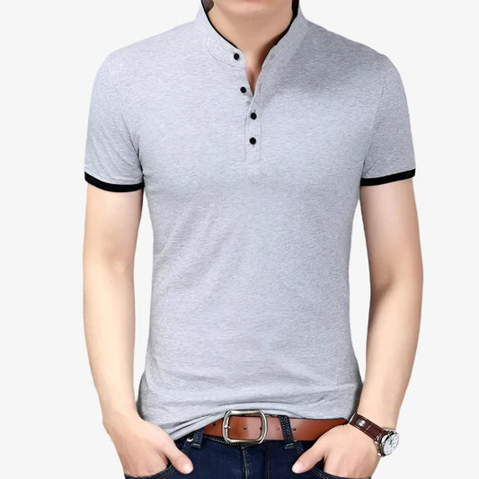 Mens Grandad Collar Shirt Mandarin Slim Fit Polo T-Shirt Top Short Sleeve PL19