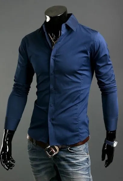 Men's Shirts Casual Slim Fit Smart Business Shirt Long Sleeve for Men Adult PS 1