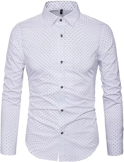 Mens Casual Shirts Smart Printed Polka Shirt Long Sleeve Fashion Top RH14