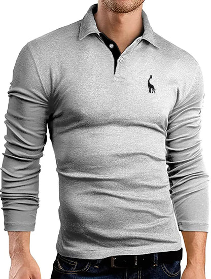 Mens Polo Shirt Stretchable Slim Fit Top Long Sleeve Contrast Colours PL17