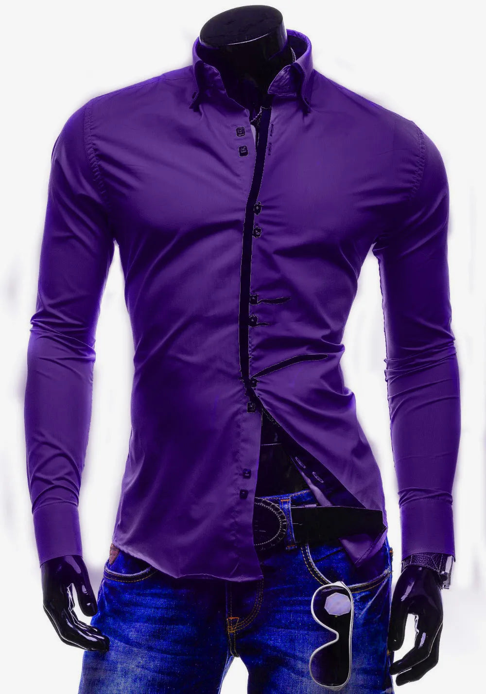 Stylish Mens Slim Fit Casual Double Collar Shirt Long Sleeve DC12