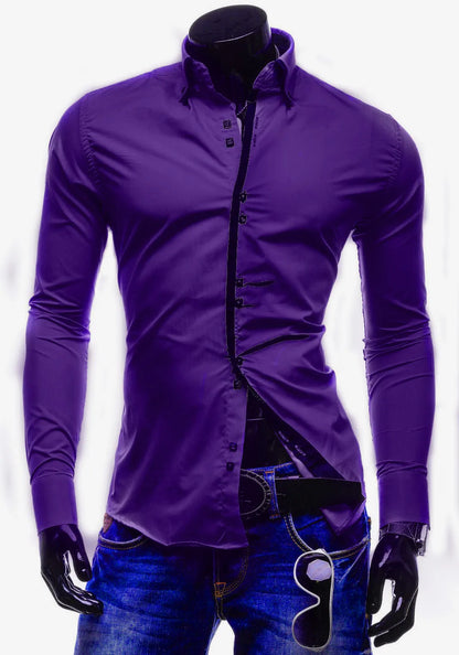 Stylish Mens Slim Fit Casual Double Collar Shirt Long Sleeve DC12
