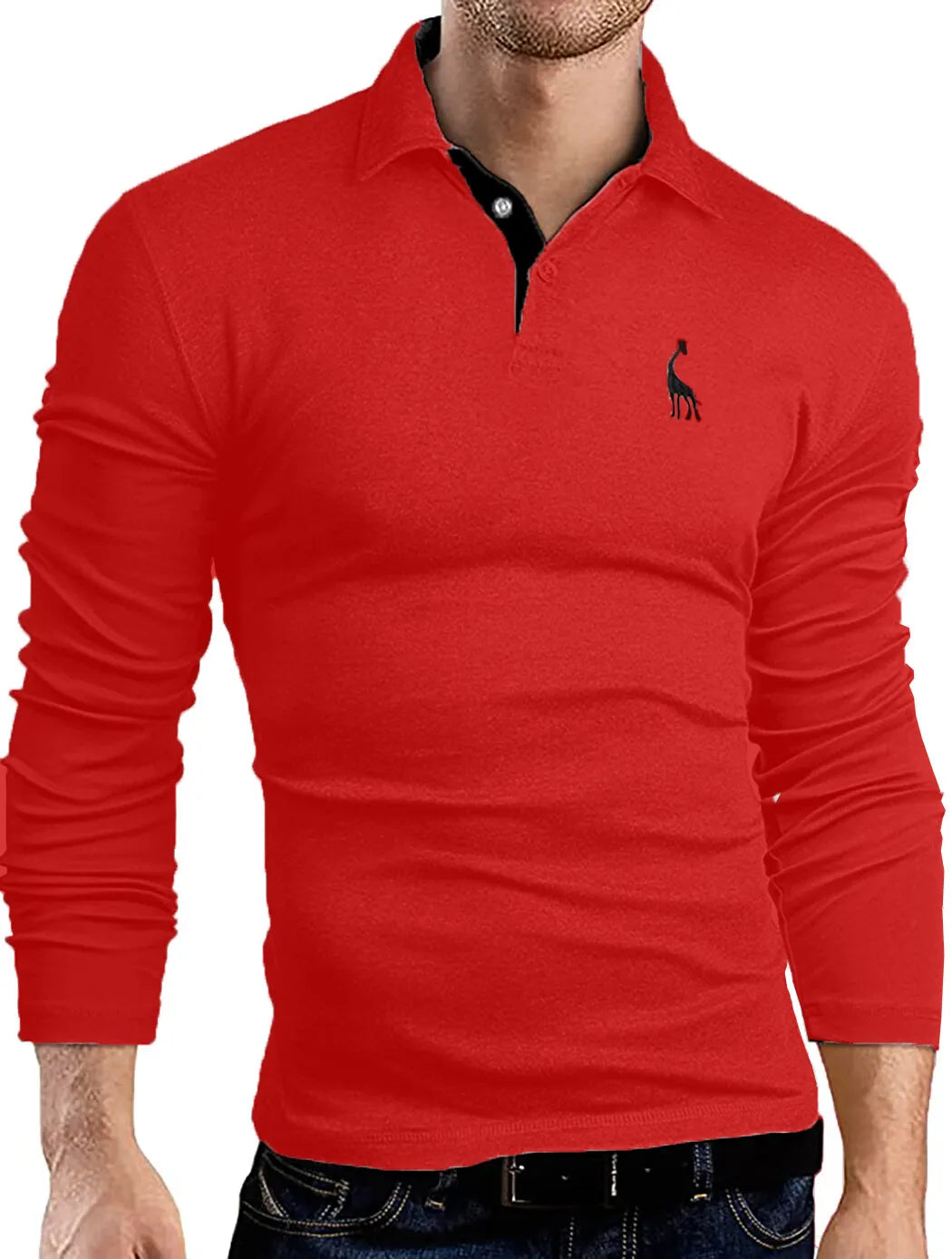 Mens Polo Shirt Stretchable Slim Fit Top Long Sleeve Contrast Colours PL17