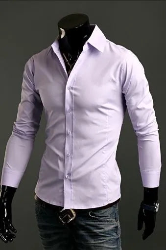 Men's Shirts Casual Slim Fit Smart Business Shirt Long Sleeve for Men Adult PS 1