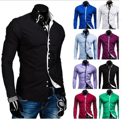 Stylish Mens Slim Fit Casual Double Collar Shirt Long Sleeve DC12