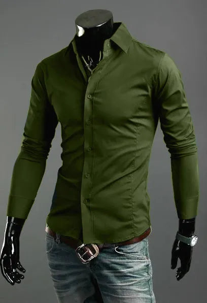 Men's Shirts Casual Slim Fit Smart Business Shirt Long Sleeve for Men Adult PS 1