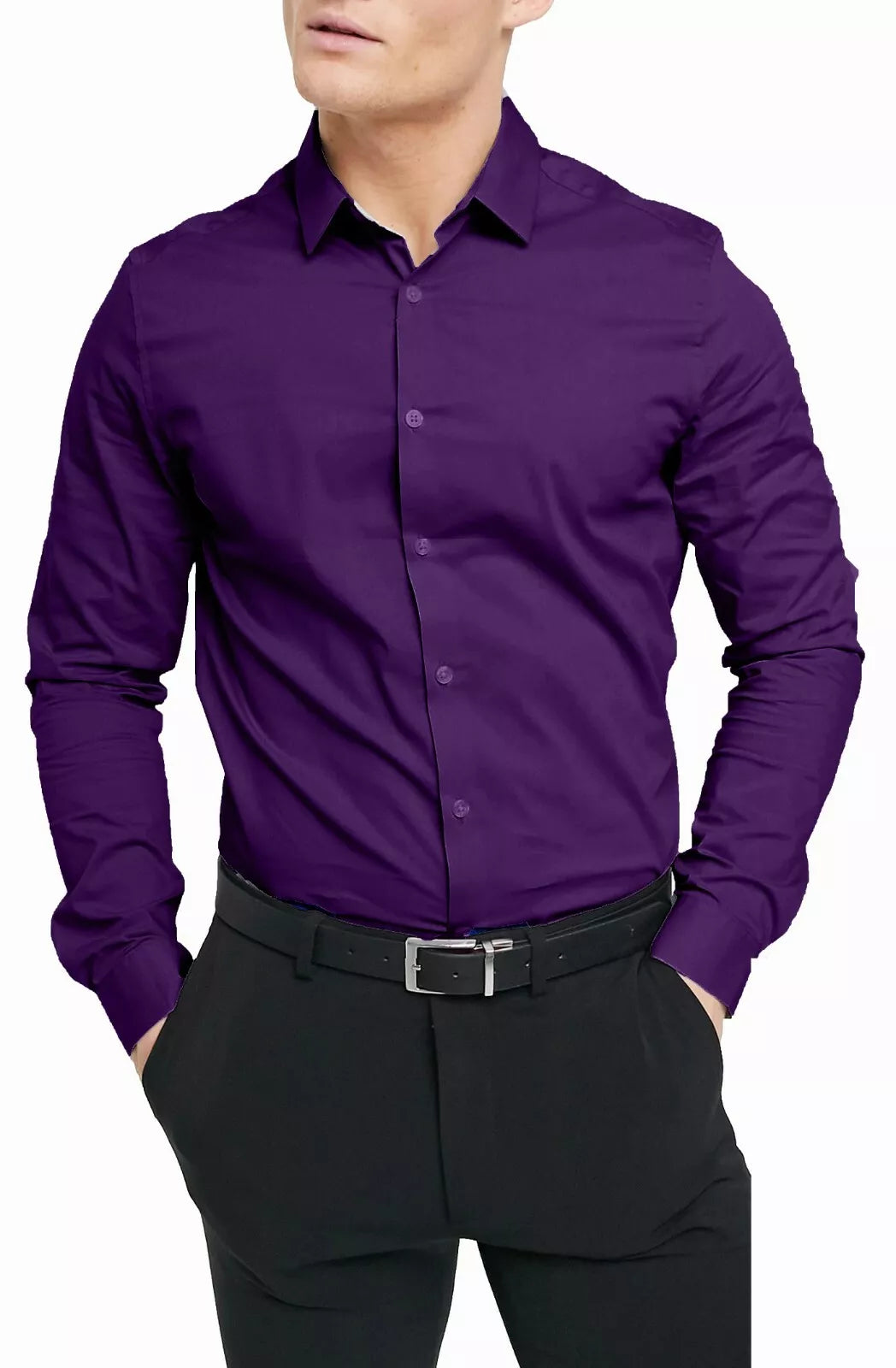 Mens Plain Modern Slim Fit Smart Shirts Long Sleeve Casual Formal Shirt RH09