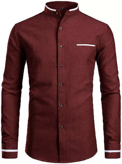 Mens Grandad Shirt Mandarin Casual Shirts Slim Fit Shirt Top Long Sleeve PS 14