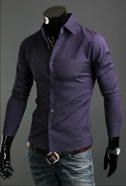 Men's Shirts Casual Slim Fit Smart Business Shirt Long Sleeve for Men Adult PS 1