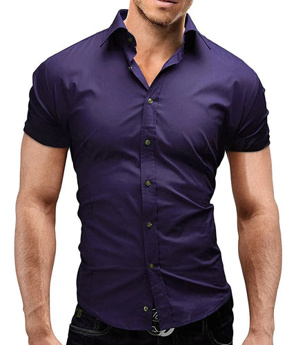 Mens Short Sleeve Shirts Casual Formal Slim Fit Shirt Top PS 05