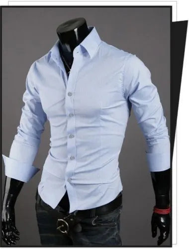 Men's Shirts Casual Slim Fit Smart Business Shirt Long Sleeve for Men Adult PS 1